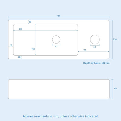 Nes Home 455 x 250mm Large Rectangle Wall Hung Cloakroom Basin Sink - 7