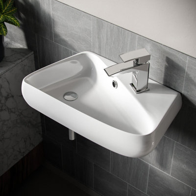 Nes Home 455 x 275mm Rectangle Cloakroom Wall Hung Basin Sink - 3