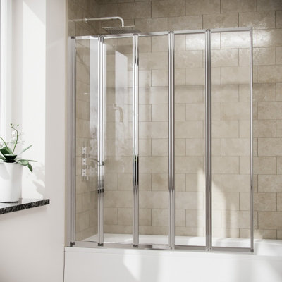 Nes Home 5 Fold Folding Over Bath Shower Bath Screen Collapsing Glass Door Panel Parga