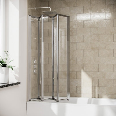 Nes Home 5 Fold Folding Over Bath Shower Bath Screen Collapsing Glass Door Panel Parga - 3