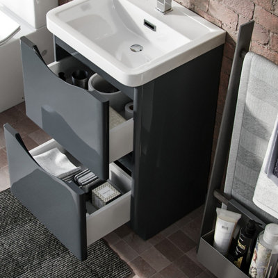 Nes Home 500mm 2 Drawer Vanity Basin Unit, WC Unit & Elso Back to Wall Toilet Grey
