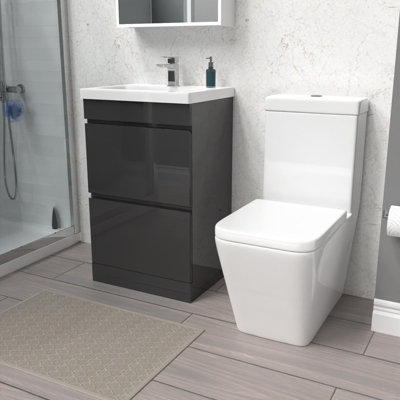 Nes Home 500mm 2 Drawers Anthracite Basin Vanity Unit & Close Coupled Toilet