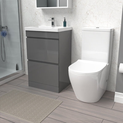 Nes Home 500mm 2 Drawers Steel Grey Basin Vanity & Rimless Close Coupled Toilet Price Comparisons | Compare The Build