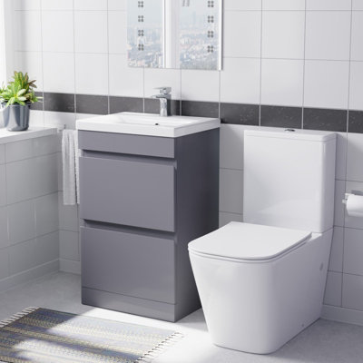 Nes Home 500mm 2 Drawers Steel Grey Basin Vanity Unit & Close Coupled Toilet Price Comparisons | Compare The Build