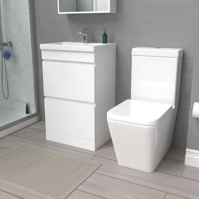 Nes Home 500mm 2 Drawers White Basin Vanity Unit & Close Coupled Toilet