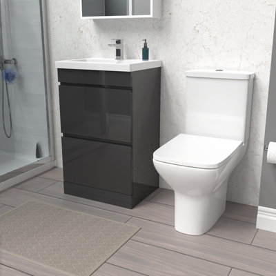 Nes Home 500mm Anthracite 2 Drawers Basin Vanity & Close Coupled Toilet Set