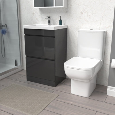 Nes Home 500mm Anthracite 2 Drawers Basin Vanity Unit & Close Coupled Toilet Price Comparisons | Compare The Build