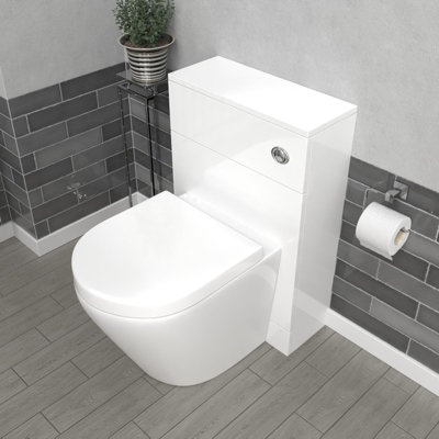 Nes Home 500mm Back To Wall Rimless Toilet with Flat Pack WC Unit Gloss White
