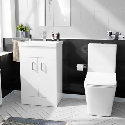 Nes Home 500mm Basin Vanity & Rimless Close Coupled Modern Toilet White