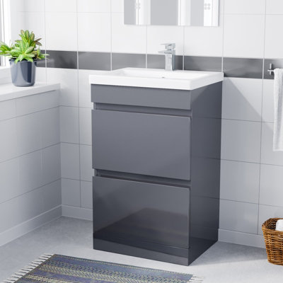 Nes Home 500mm Floor Standing Basin Vanity Unit 2 Drawers Handless Steel Grey Price Comparisons | Compare The Build