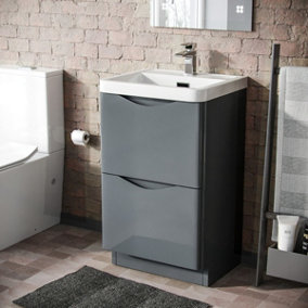 Nes Home 500mm Floorstanding Basin Vanity Unit Grey Material MDF