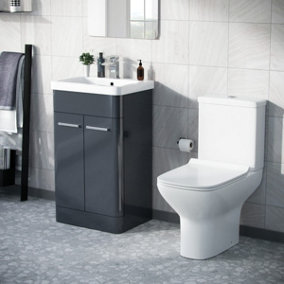 Nes Home 500mm Floorstanding Vanity Basin Unit & Rimless Close Coupled Toilet Anthracite