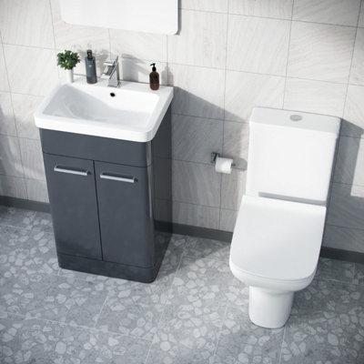 Nes Home 500mm Floorstanding Vanity Basin Unit & Rimless Close Coupled Toilet Anthracite - 3
