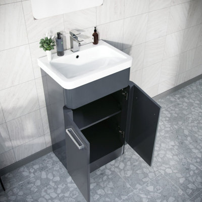 Nes Home 500mm Floorstanding Vanity Basin Unit & Rimless Close Coupled Toilet Anthracite - 4
