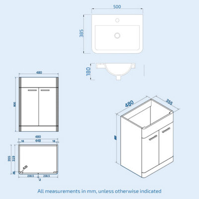 Nes Home 500mm Floorstanding Vanity Basin Unit & Rimless Close Coupled Toilet Anthracite - 6