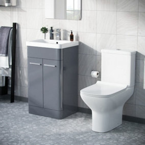 Nes Home 500mm Floorstanding Vanity Basin Unit & Rimless Close Coupled Toilet Steel Grey