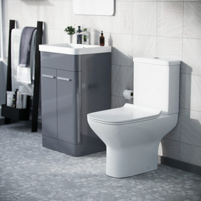 Nes Home 500mm Floorstanding Vanity Basin Unit & Rimless Close Coupled Toilet Steel Grey - 3