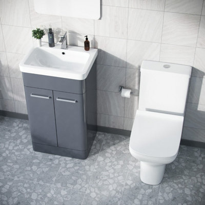 Nes Home 500mm Floorstanding Vanity Basin Unit & Rimless Close Coupled Toilet Steel Grey - 4