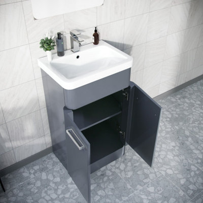 Nes Home 500mm Floorstanding Vanity Basin Unit & Rimless Close Coupled Toilet Steel Grey - 5