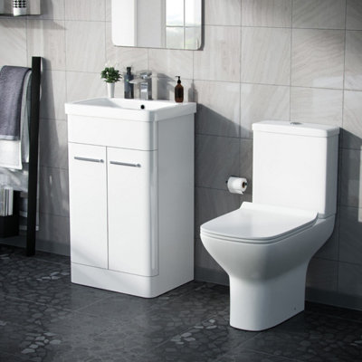 Nes Home 500mm Floorstanding Vanity Basin Unit & Rimless Close Coupled Toilet White