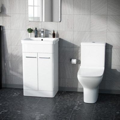 Nes Home 500mm Floorstanding Vanity Basin Unit & Rimless Close Coupled Toilet White