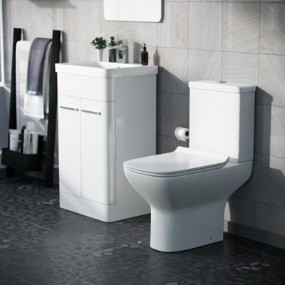 Nes Home 500mm Floorstanding Vanity Basin Unit & Rimless Close Coupled Toilet White - 3
