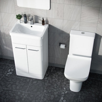 Nes Home 500mm Floorstanding Vanity Basin Unit & Rimless Close Coupled Toilet White - 4