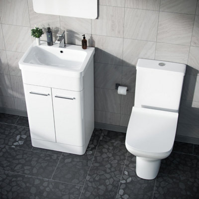Nes Home 500mm Floorstanding Vanity Basin Unit & Rimless Close Coupled Toilet White