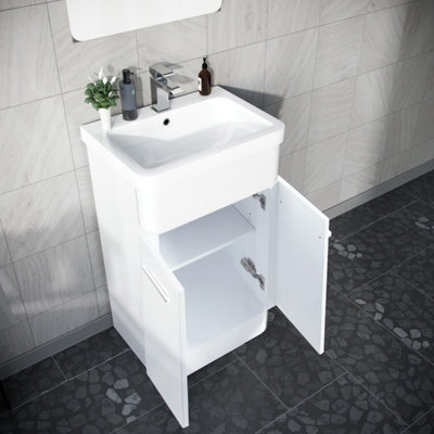 Nes Home 500mm Floorstanding Vanity Basin Unit & Rimless Close Coupled Toilet White - 5