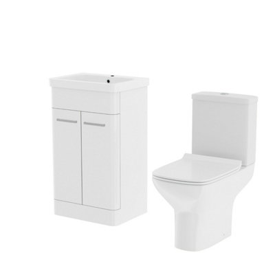 Nes Home 500mm Floorstanding Vanity Basin Unit & Rimless Close Coupled Toilet White - 6