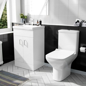 Nes Home 500mm Floorstanding Vanity Unit And Rimless Close Coupled Toilet White
