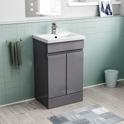 Nes Home 500mm Freestanding Basin Vanity Unit 2 doors Steel Grey Flat Pack | DIY at B&Q
