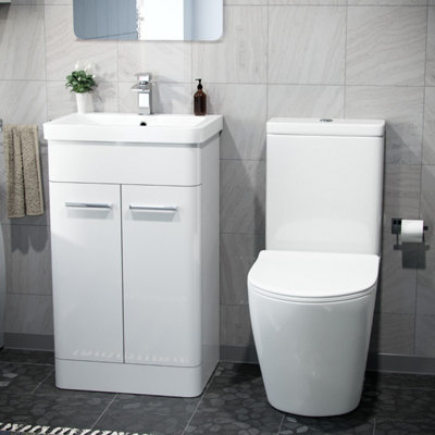Nes Home 500mm Freestanding Vanity Unit and Close Coupled Rimless Toilet White