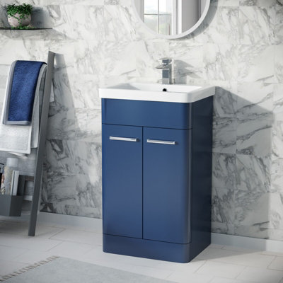 Nes Home 500mm Freestanding Vanity Unit Cabinet and Wash Basin Royal Blue