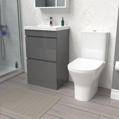 Nes Home 500mm Gloss Steel Grey 2 Drawers Basin Vanity & Close Coupled Toilet Price Comparisons | Compare The Build