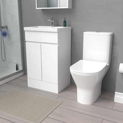 Nes Home 500mm Gloss White Basin Vanity & Close Coupled Toilet