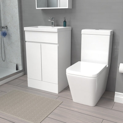 Nes Home 500mm Gloss White Basin Vanity Unit & Rimless Close Coupled Toilet Set