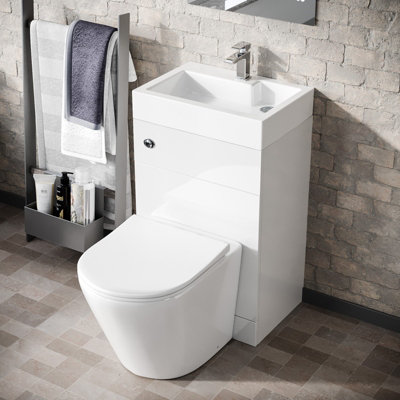 Nes Home 500mm Gloss White Two-In-One Combined Wash Basin & Rimless Toilet Space Save