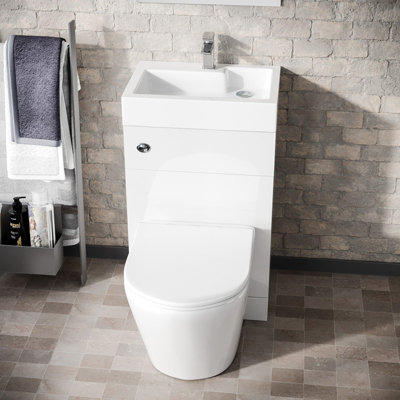 Nes Home 500mm Gloss White Two-In-One Combined Wash Basin & Rimless Toilet Space Save