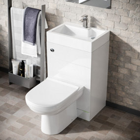Nes Home 500mm Gloss White Two-In-One Combined Wash Basin & Toilet - Freestanding