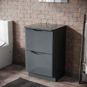 Nes Home 500mm Grey 2 Drawer Work Top Freestanding Vanity Unit Bathroom Merton