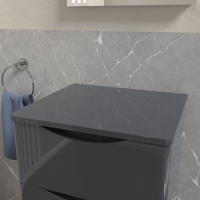 Nes Home 500mm Grey Round Corner MDF Bathroom Worktop For Vanity Cabinet