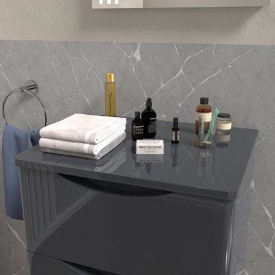 Nes Home 500mm Grey Round Corner MDF Bathroom Worktop For Vanity Cabinet - 3