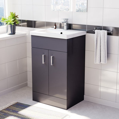 Nes Home 500mm Medium Basin Vanity Unit Floor Standing Grey Price Comparisons | Compare The Build