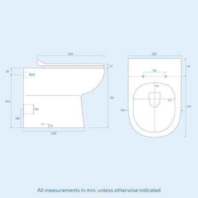 Nes Home 500mm Modern WC Unit & D Shape Back To Wall Toilet With Cistern