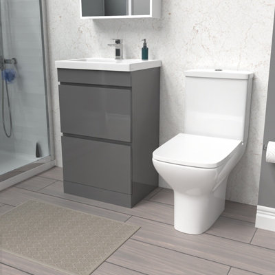 Nes Home 500mm Steel Grey 2 Drawers Basin Vanity & Close Coupled Toilet Set Price Comparisons | Compare The Build