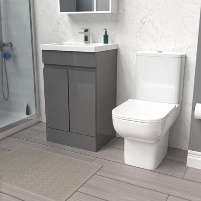 Nes Home 500mm Steel Grey Basin Vanity Unit & Close Coupled Toilet