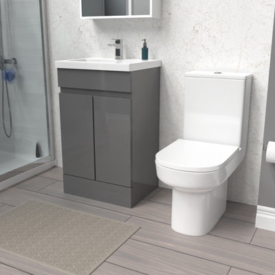 Nes Home 500mm Steel Grey Basin Vanity Unit & Rimless Close Coupled Toilet Price Comparisons | Compare The Build