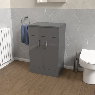 Nes Home 500mm Steel Grey Vanity Unit Cabinet With Worktop