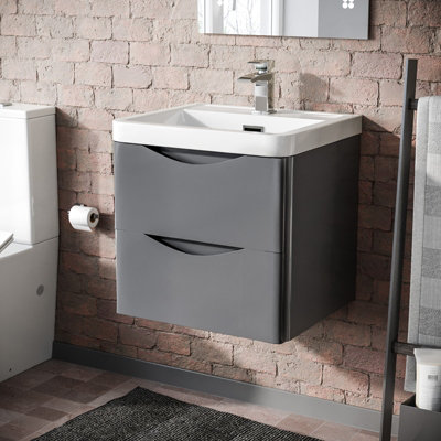 Nes Home 500mm Wall Hung Basin Vanity Unit Steel Grey